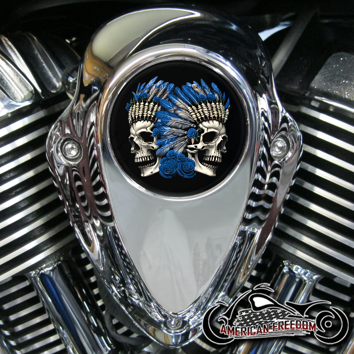 Indian Thunder Stroke Horn Insert - Skull Roses Blue